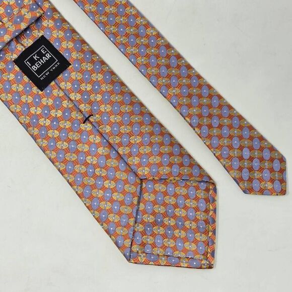 IKE BEHAR NEW YORK SILK TIE PINK BLUE LUXURY FOULARD SHINY SATIN 3.75" X 59" - Picture 2 of 3